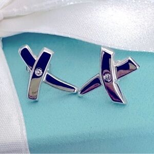 Tiffany & Co Diamond Paloma Picasso X Kiss Earrings Sterling Silver like new